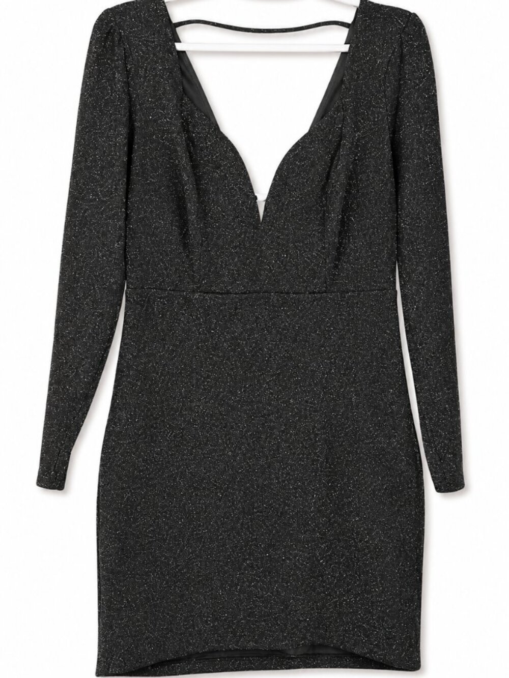 Express Black Metallic Deep Plunge Bodycon Mini Dress Long Sleeve Medium